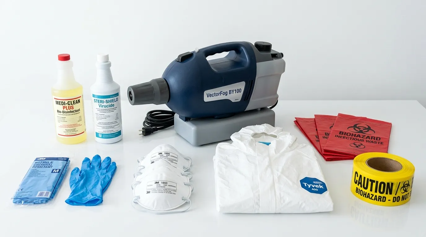 Professional biohazard remediation crew working in Hugo