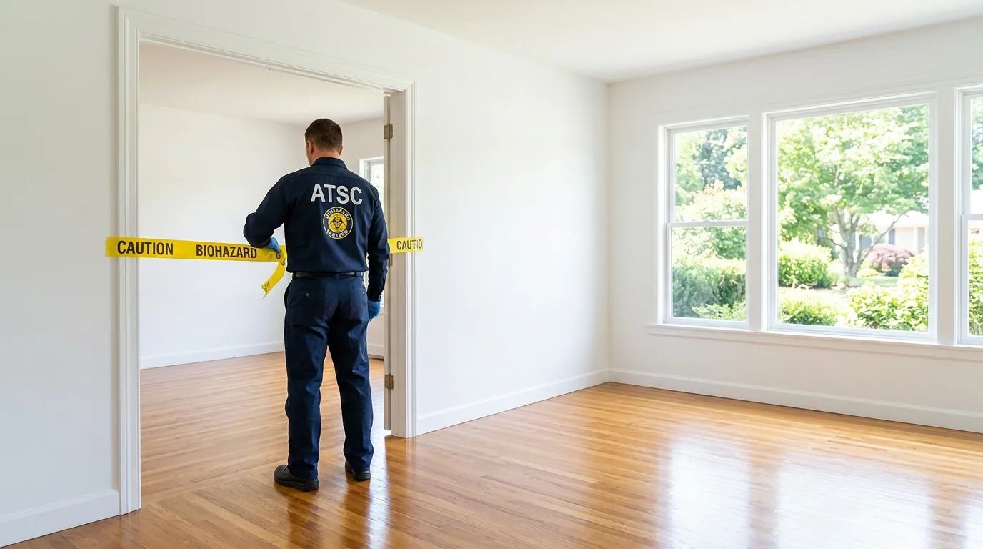 Certified biohazard cleanup crew performing Decomposition Cleanup in Hugo